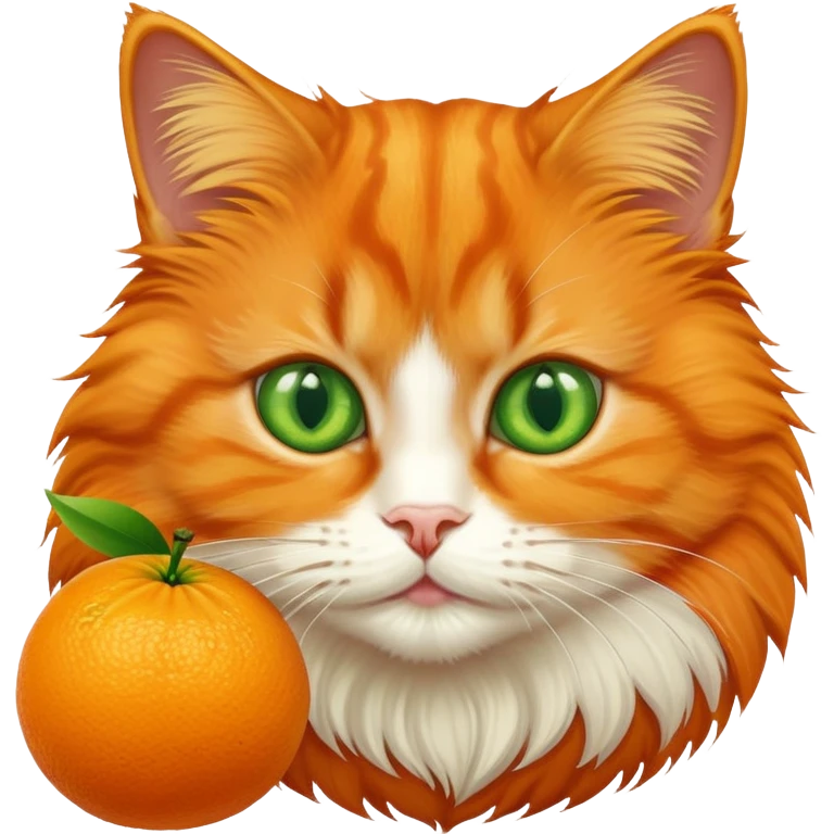 Orange cat eating an orange fruit that has a cat face drawn on it emoji