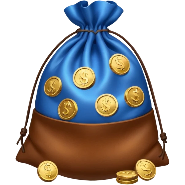 brown money bag of blue coins emoji