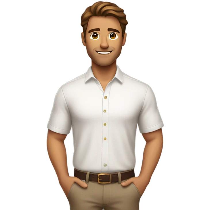 A waist up shot of a handsome tan man with brown hair wearing a white shirt emoji