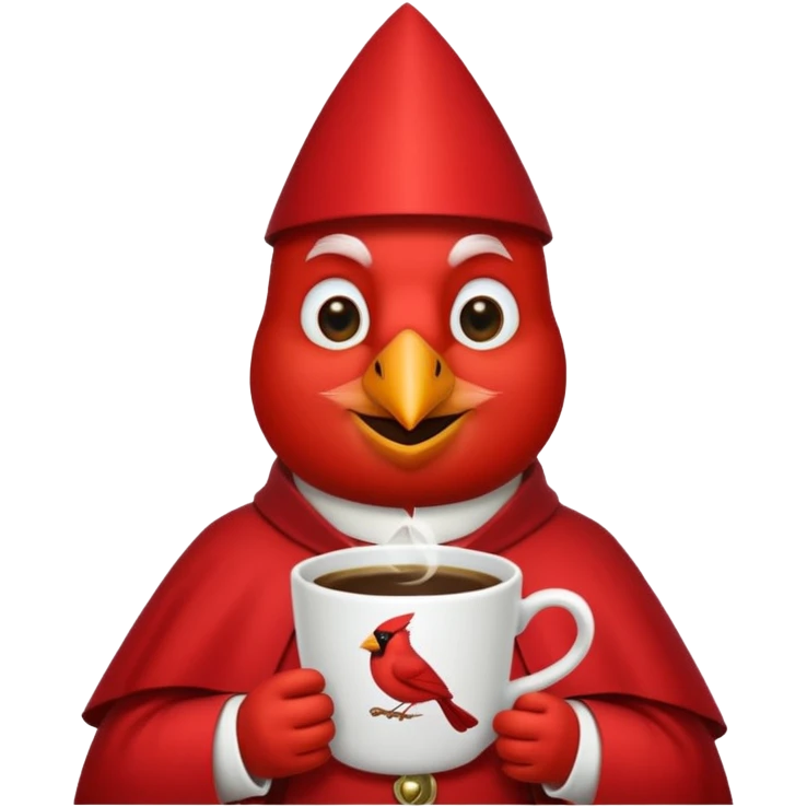 Happy cardinal bird with a cup of coffee emoji