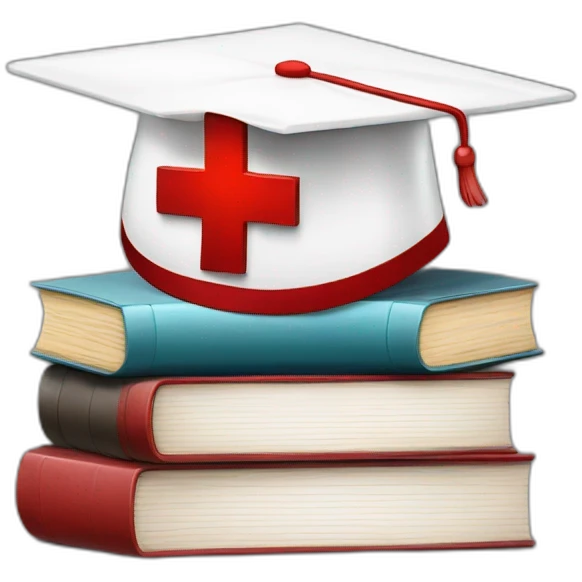 White Student cap with red medical cross On a stack of books emoji