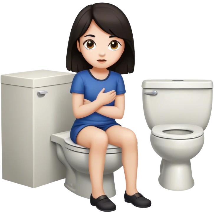 Girl with dark hair on toilet legs crossed emoji