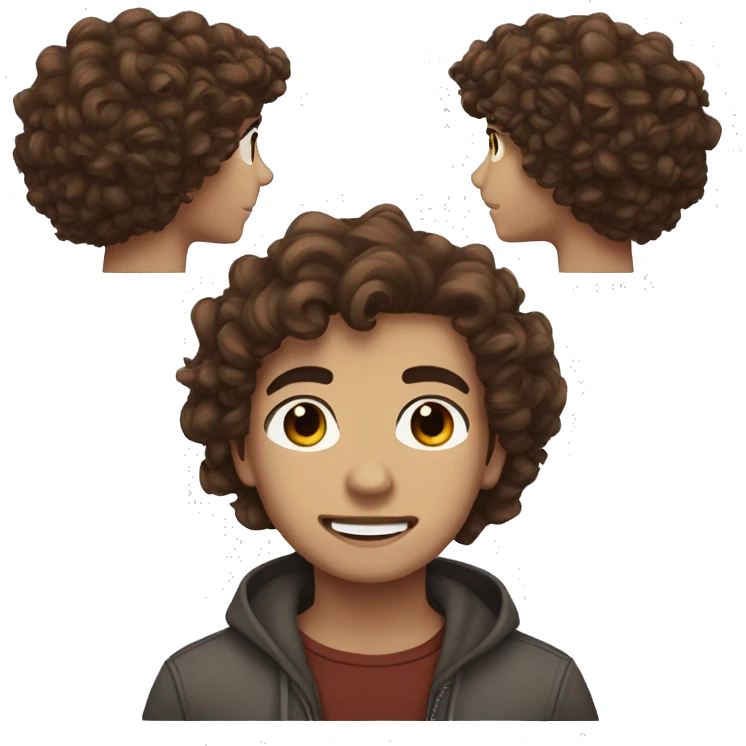 Teen boy with curly auburn hair and dark brown eyebrows and brown eyes and full lips emoji