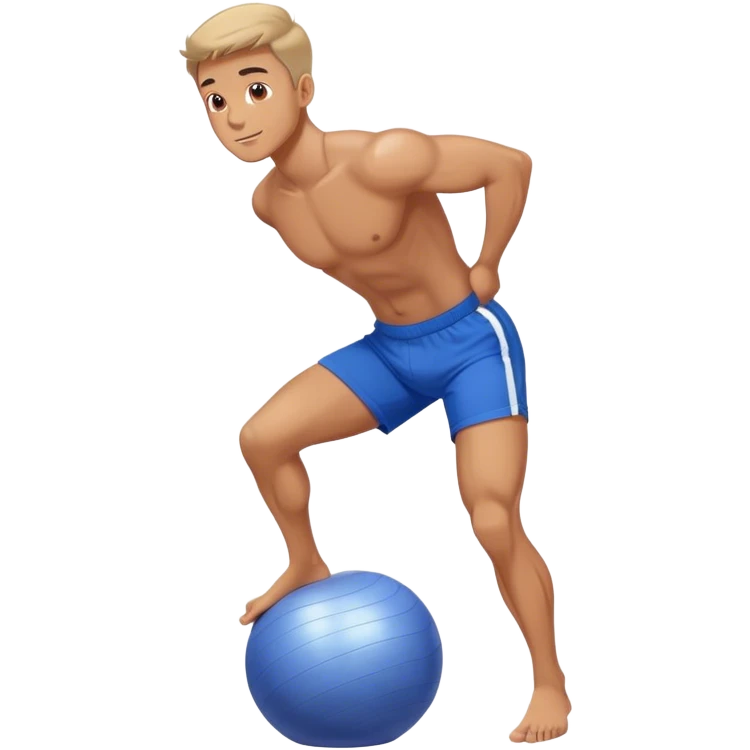 fit man with blue shorts stability ball balance emoji