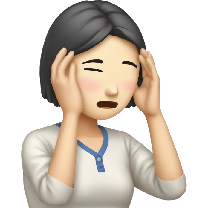 Holding one hand on her head, Korean woman in her 40s, headache, sad expression emoji
