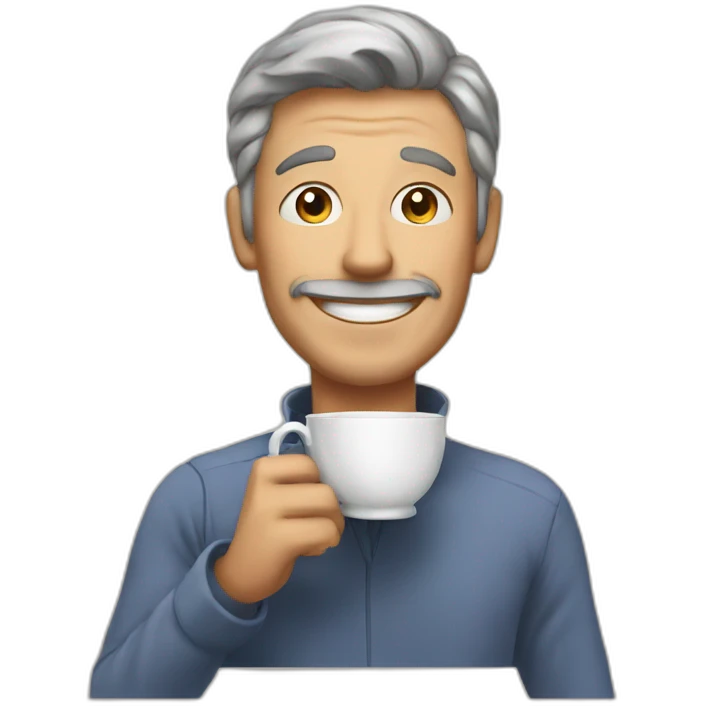a man happy to drink a cup of tea emoji