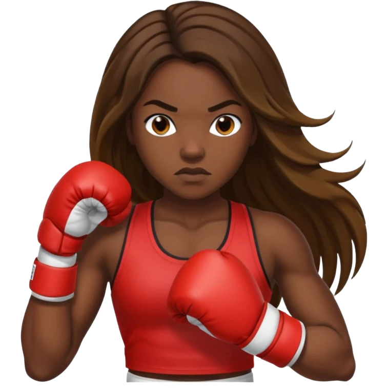 dark skin female boxer long hair emoji