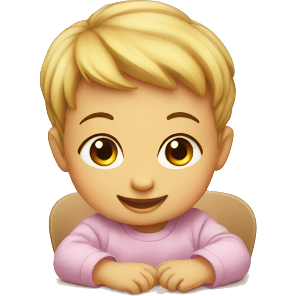A baby smiling over a table emoji