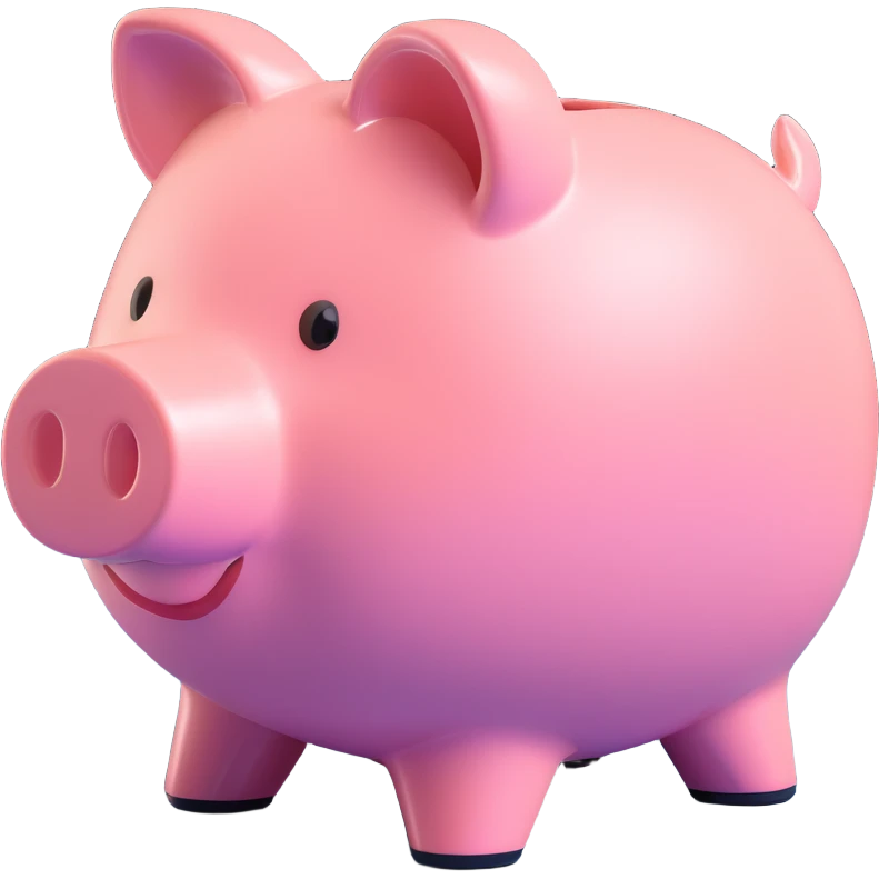 Make the piggy bank a lighter pink color, keep the 3d cartoon style with slight shininess, side view, and soft lighting. Remove the background. emoji