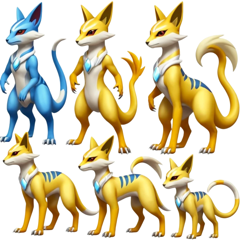 Latias-Vernid-Lombax-Koraidon-Renamon-Zeraora-Bastet-Fakémon-fusion-creature, full body emoji
