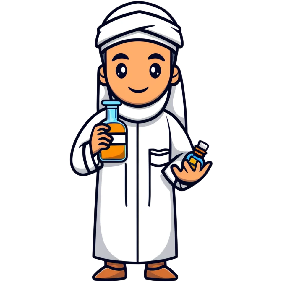 Arab man in traditional clothes holding a medicine bottle emoji