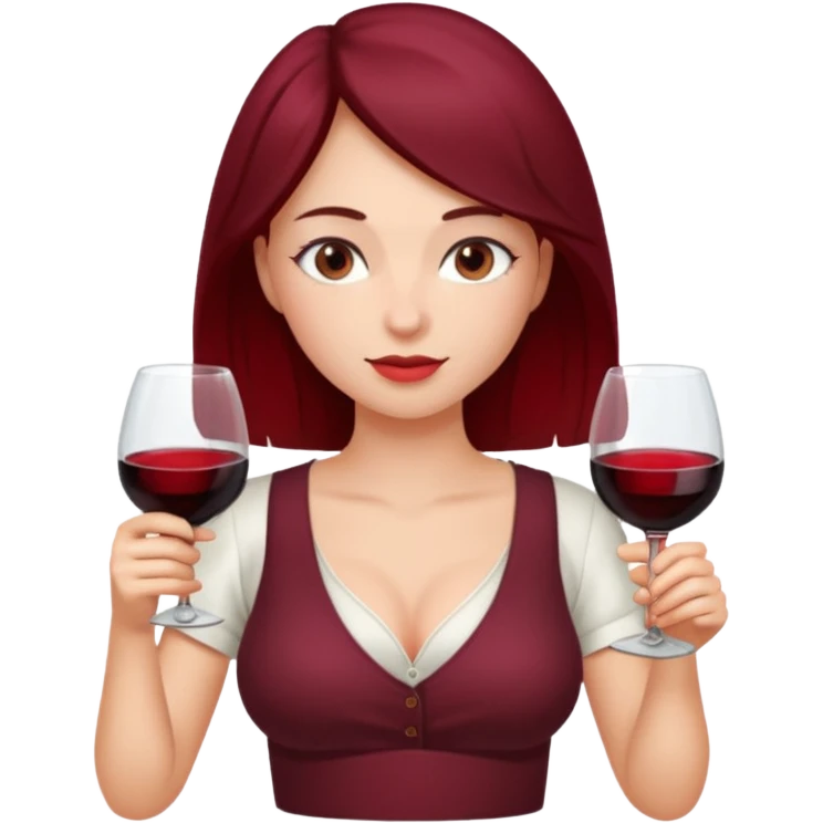 Girl with low cut shirt and boobs drinking wine emoji