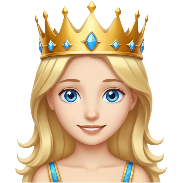 smiling girl with blue eyes and crown emoji