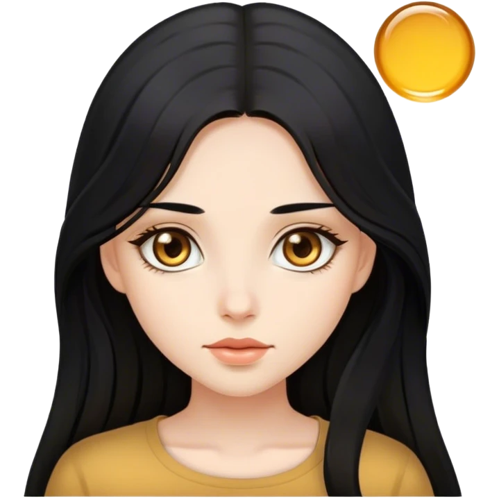 فتاة جميله بشرة بيضاء شعرها اسود تحت الكتف وعيونها كبيره عسليه  emoji