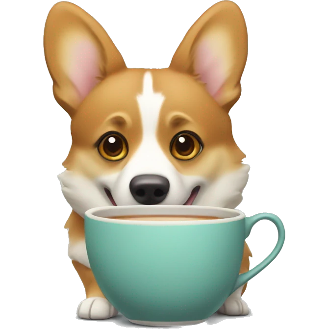Corgi with cup of tea and tv emoji
