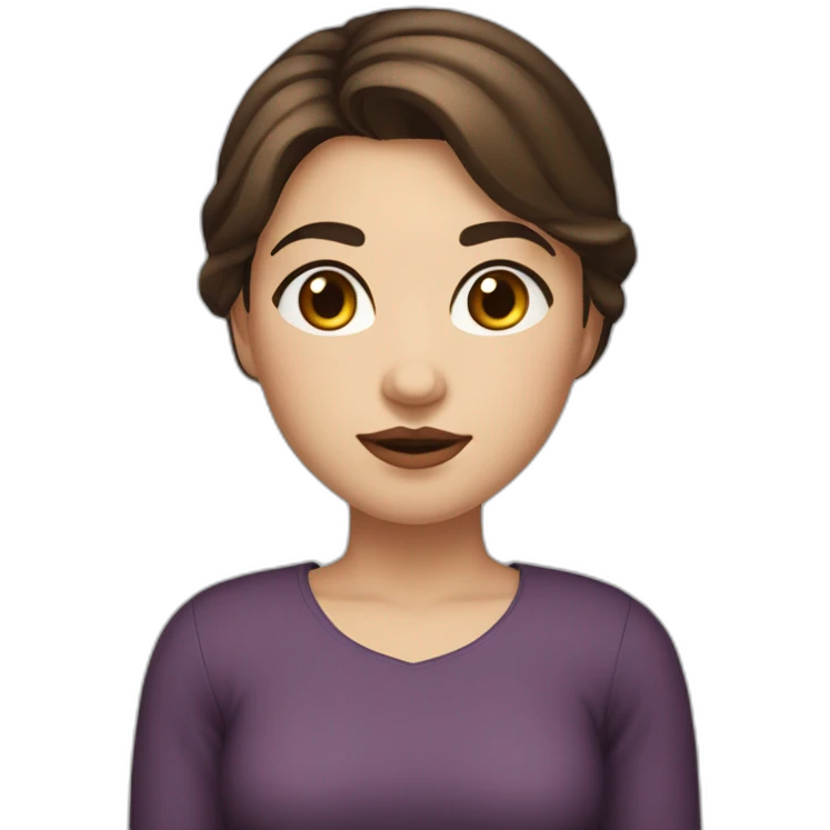 The girl is fair-skinned with brown eyes and long dark brown hair, thick dark eyebrows, has plump lips, but not pouty, natural, has slightly chubby cheeks, but is very slim in appearance. emoji