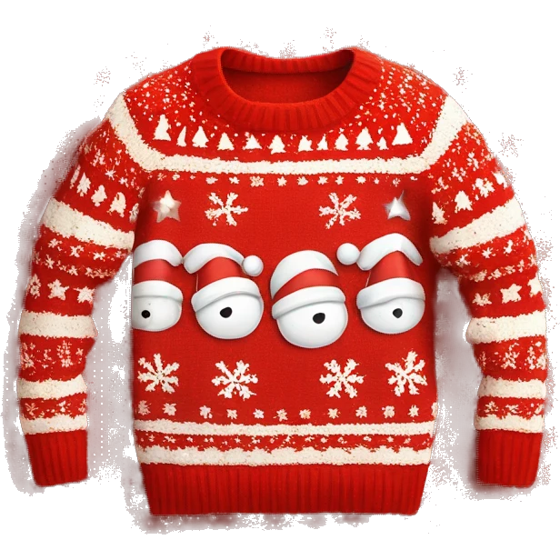 Red christmas sweater with “thing 5” written on it with white letters emoji