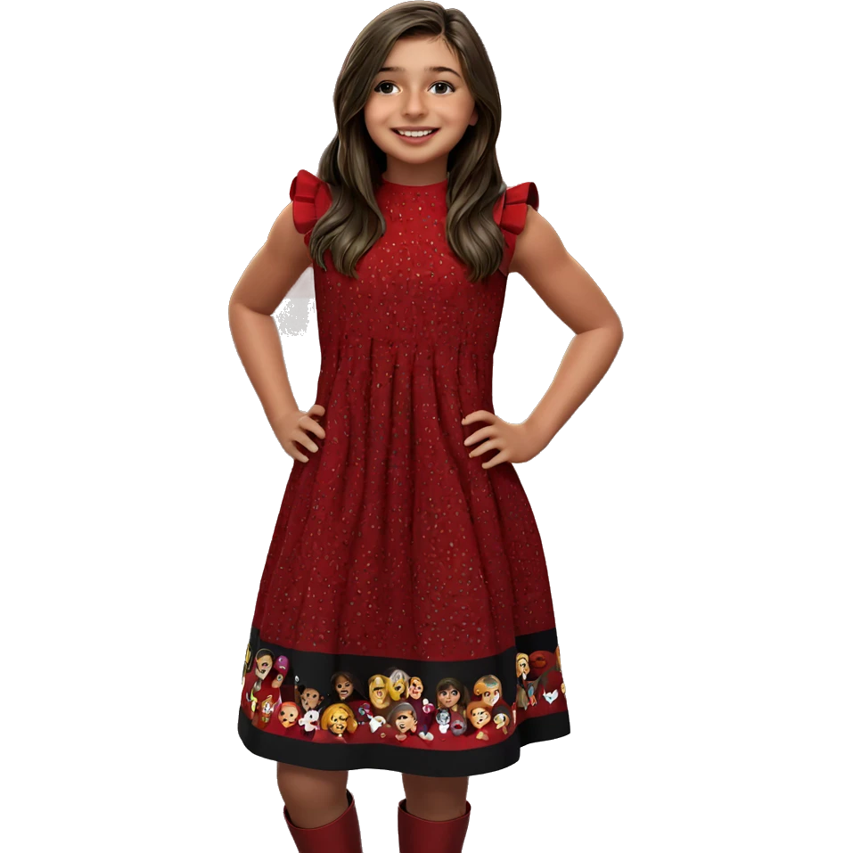 smiling girl in red dress emoji