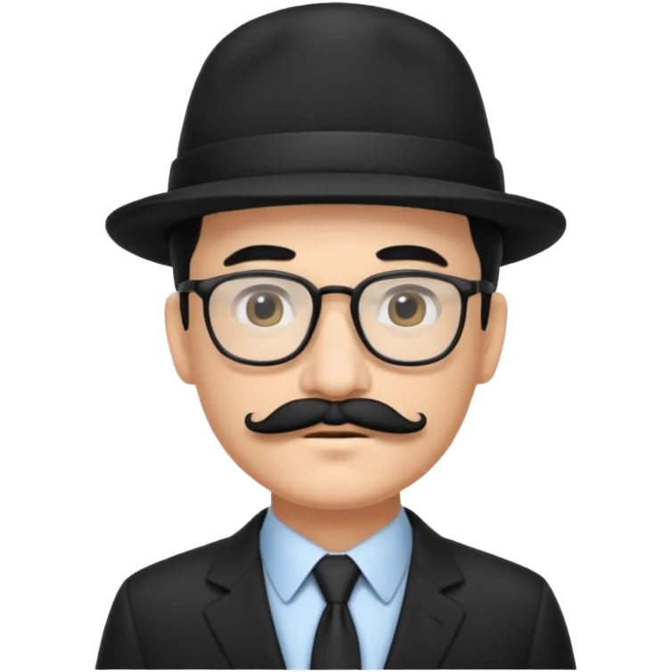 black hair dad in black suit and glasses with mustache and a hat emoji
