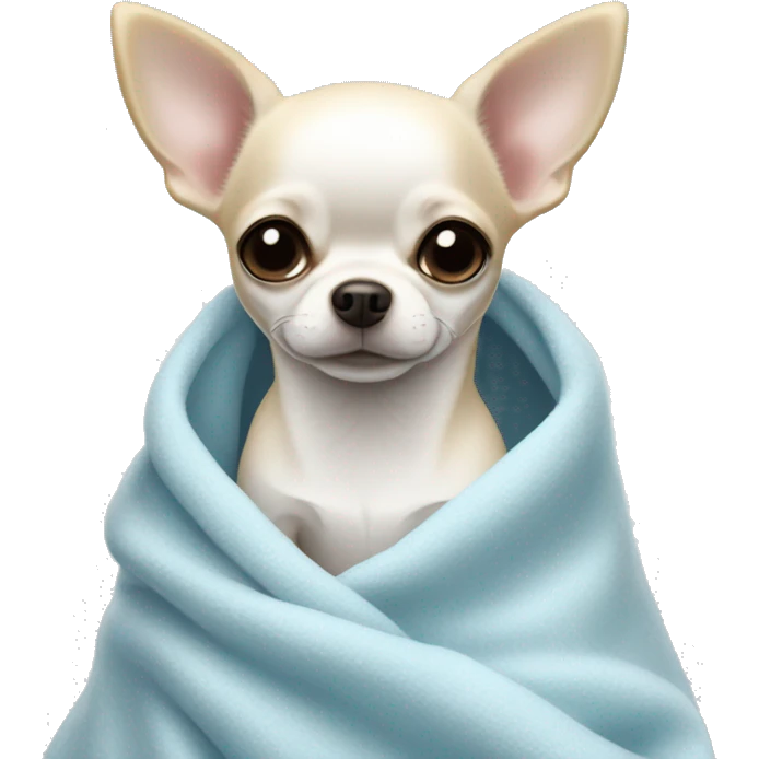 white chihuahua in a light blue blanket emoji