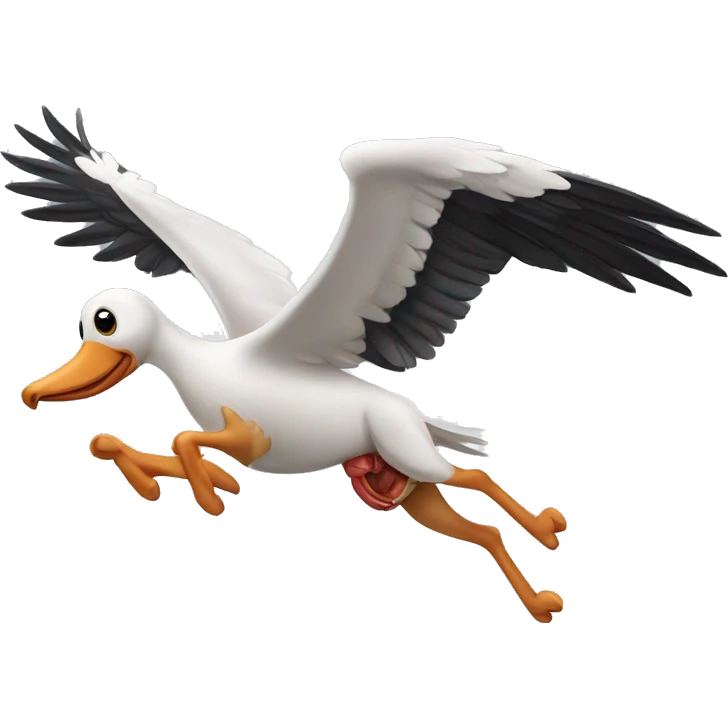 stork flying carrying a dachshund puppy emoji