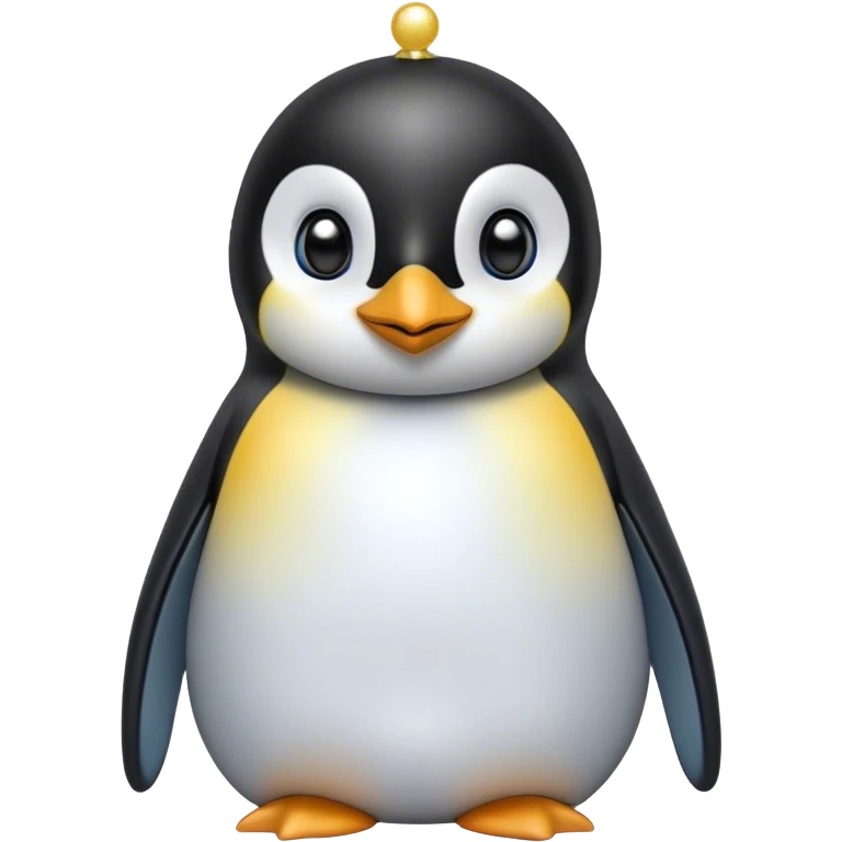 Cinematic Cute Emperor Penguin Portrait Emoji, Head tilted playfully and inquisitively, with glossy, pristine plumage accented by a bright beak and round, sparkling eyes filled with curiosity, Simplified yet irresistibly adorable features, highly detailed, glowing with a warm, friendly icy glow, high shine, affectionate and lively, stylized with a touch of whimsical charm, bright and endearing, soft glowing outline, capturing the essence of a mischievous yet loving penguin that feels like it could slide out of the screen into your arms! emoji