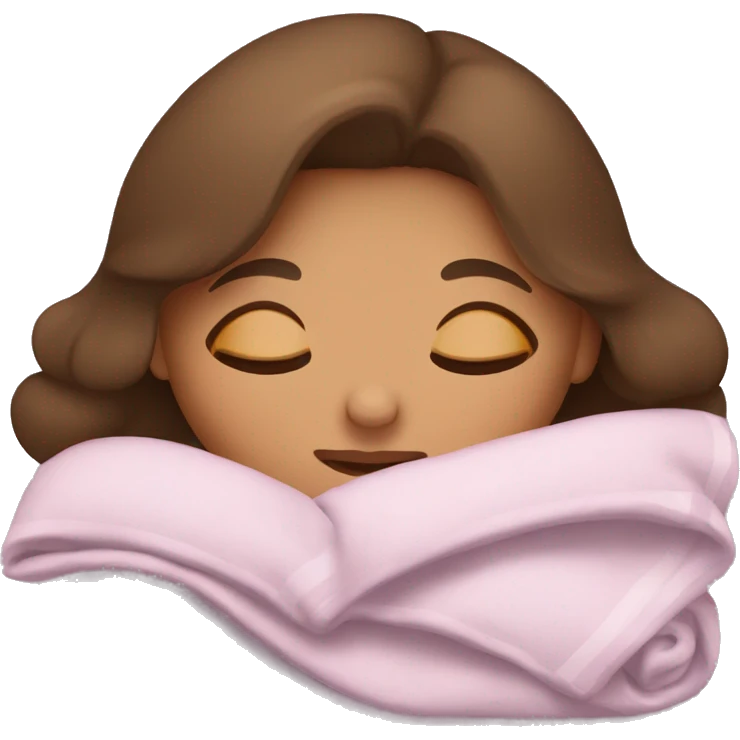 A cute girl sleeping with brown hair and tan skin sleeping with a blanket emoji