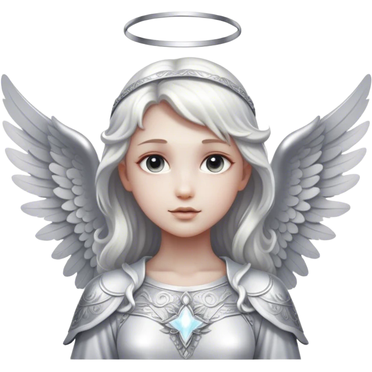 Cinematic Angel, Ultra realistic 32k HD, Breathtaking piece of art, rim lighting, hauntingly beautiful art, mostly greyscale, Balanced features, highly detailed digital artwork, glowing with silver light, glowing, high shine, deviant adoptable, highly detailed clothing, remembrance, a painting of white silver, fanciful, enchanting, ghostly, embodying the essence of both reality and fantasy, dreamy, dreamy glow, optical illusion, immaculate composition, complex pose, air composition. The image is so lifelike that it feels as though it could leap off the canvas at any moment emoji