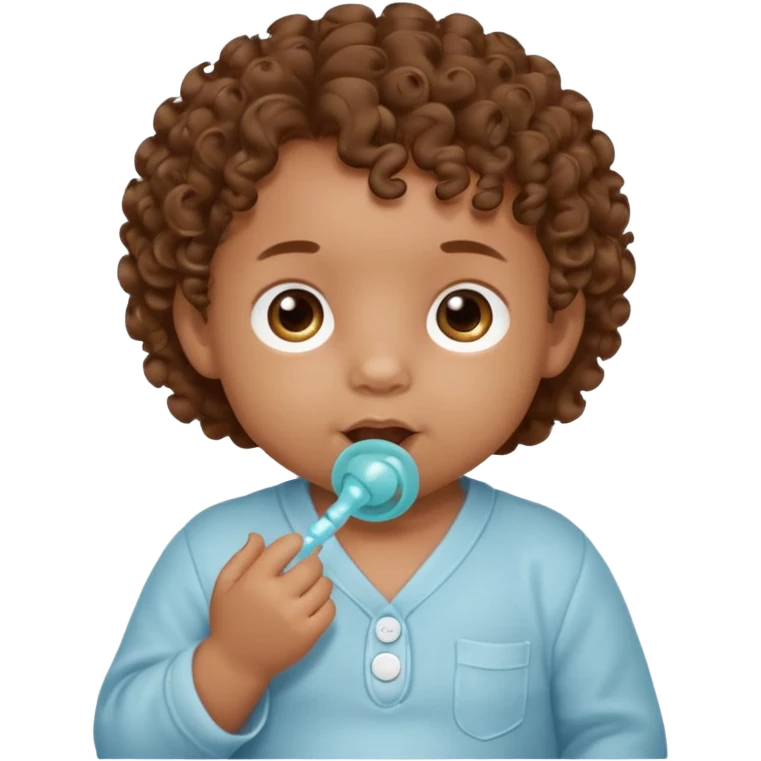 Close-up, newborn baby boy, curly hair, pacifier emoji