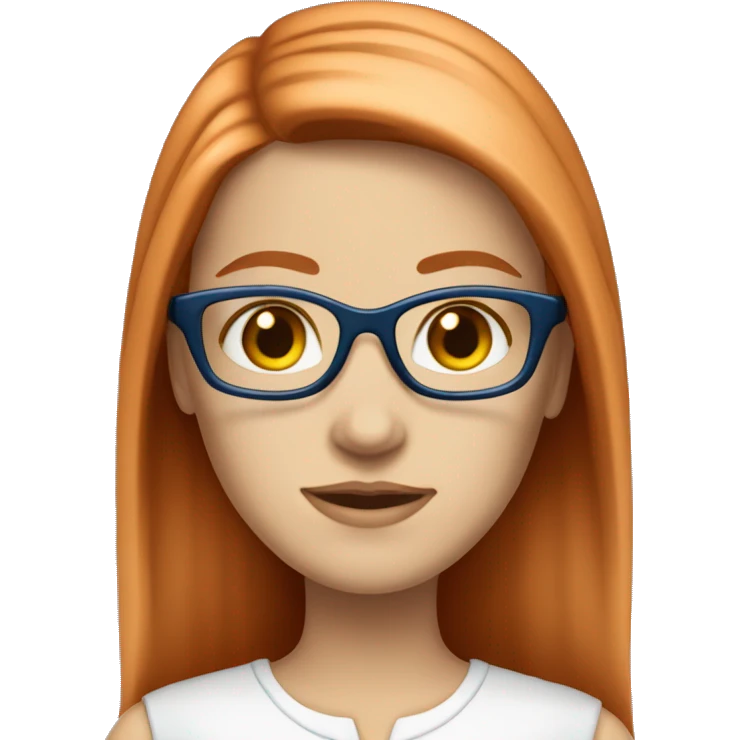 White-girl-with-long-straight-hair-red-head-eyes-blue-wearing-glasses-blouse-formal-white emoji