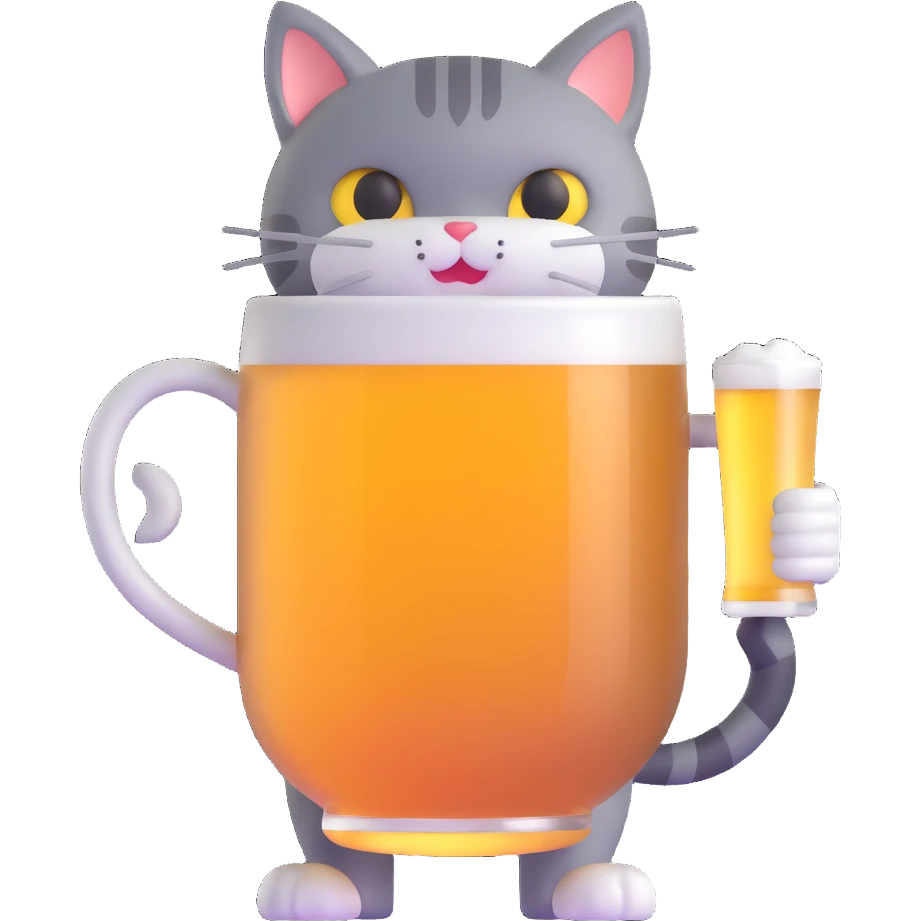 cat holding a giant beer mug emoji