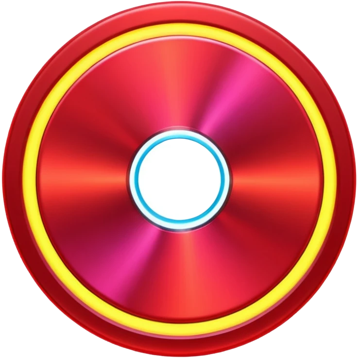 A minimalist CD disc with abstract pattern, neon glowing effect, red color emoji