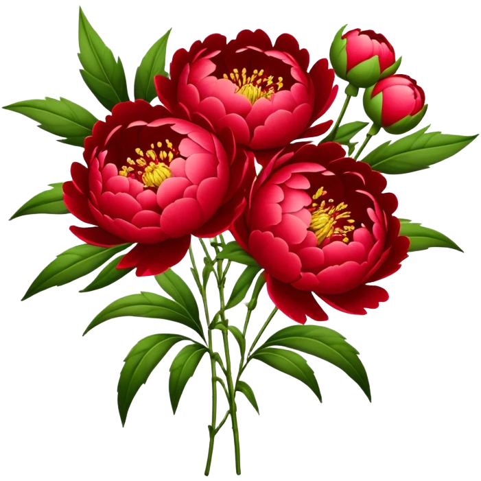 big bouquet Red Peony, luxuriant, stem, leaf emoji