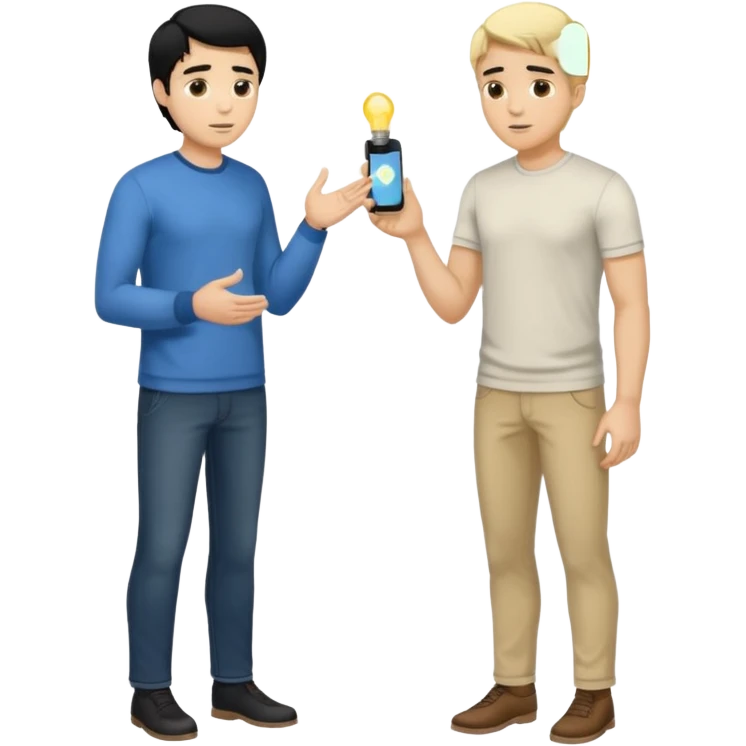 light skin black hair man  talking with a light skin and blonde hair man full body emoji