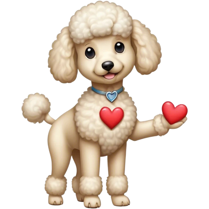 White Poodle on his 2 legs and his 2 legs do a heart emoji