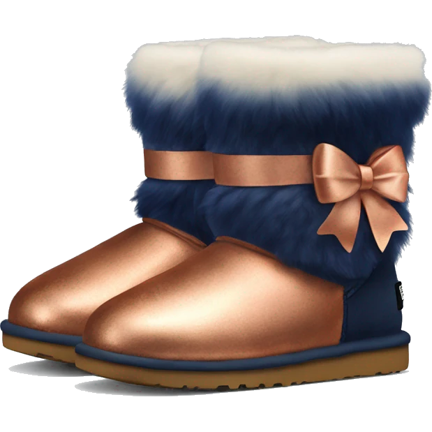 Realistic Pair of copper to Navy blue ombre Ugg fur boots with bows emoji