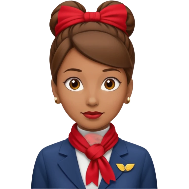  flight attendant, Light Brown skin, brown hair in single bun, neck scarf emoji