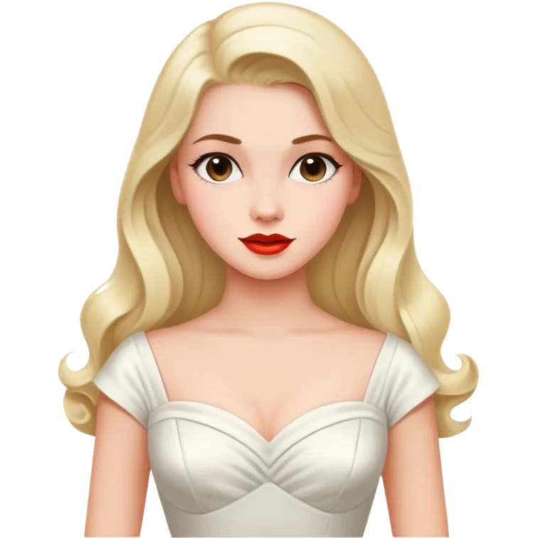 Beautiful woman in 1950’s woman fashion look, white dress, long hair emoji