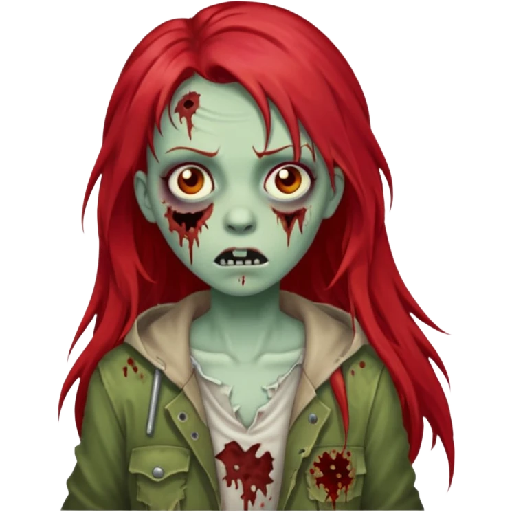 i want a pretty zombie girl emoji with red long hair with a white png emoji