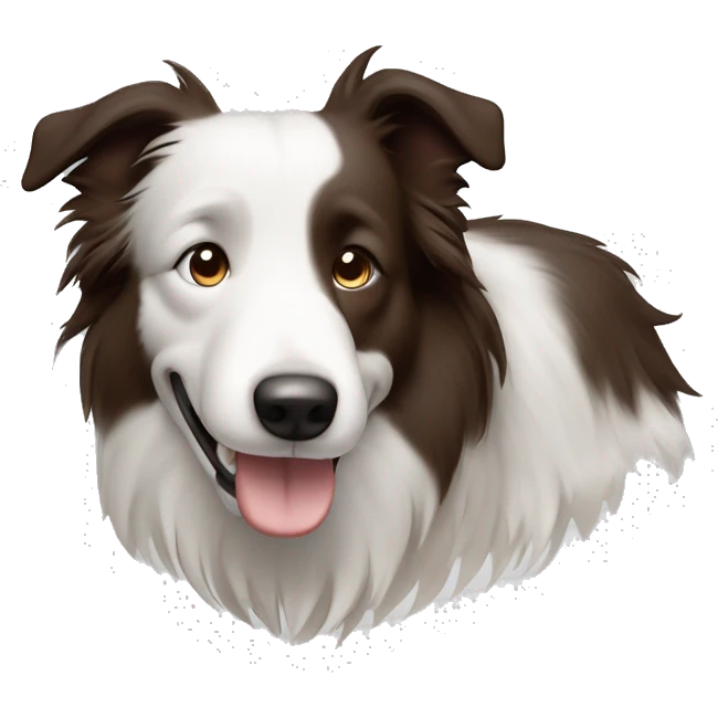 Bordercollie mit braunen und grauen stellen im weißen Gesicht. Spitze Ohren Ohren weis gesicht unterer Teil braun grau  emoji