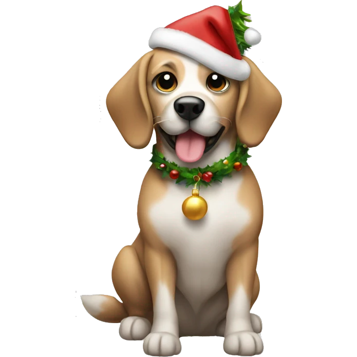 Dog besides a Christmas tree emoji
