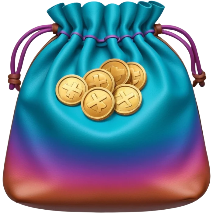 coins inside brown leather bag

Change coins color in in gradient of turquoise, blue, pink, purple, and coral emoji