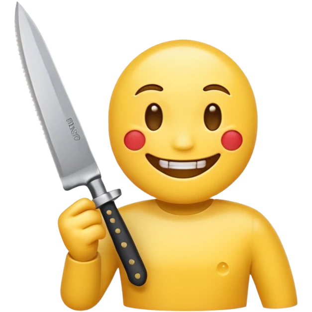 Yellow iPhone emoji holding knife with smile emoji