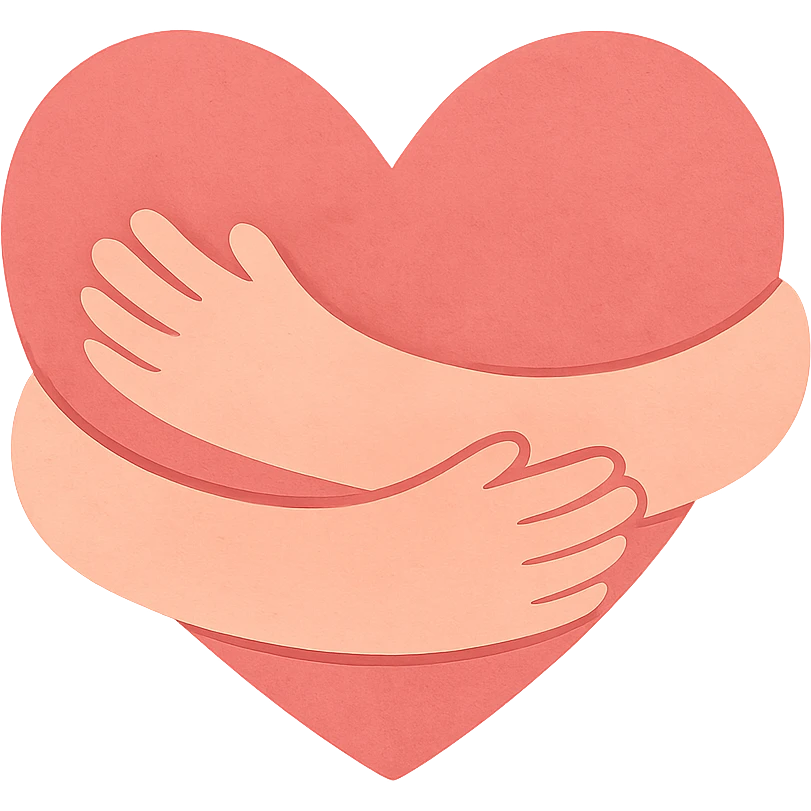 a warm pink heart with two cozy arms wrapped around it, conveying support, affection, and kindness emoji