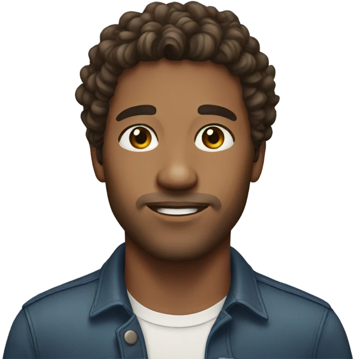 male, long curly brown hair, brown glass stubble emoji