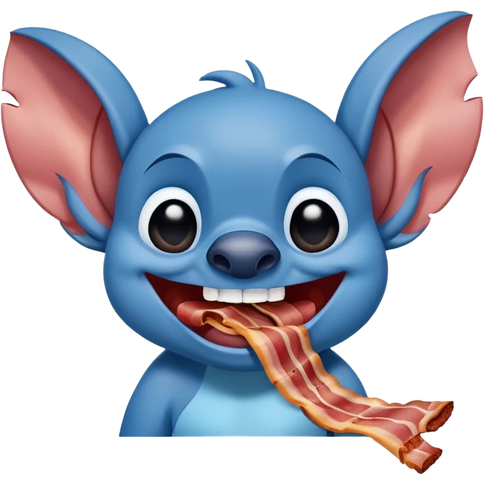 laughing Stitch holding a bacon strip emoji