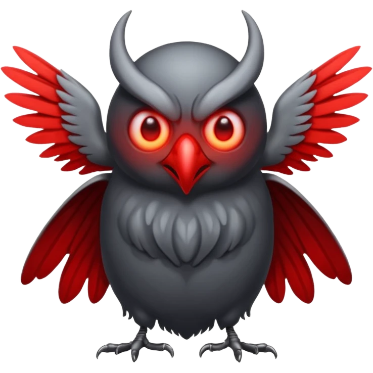 Create a scary emoji of the mothman with bright red eyes and as depicted in the legend emoji