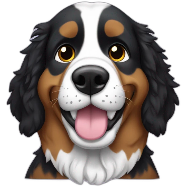 Berner sennen dog with a rabbit  plushie in his mouth emoji