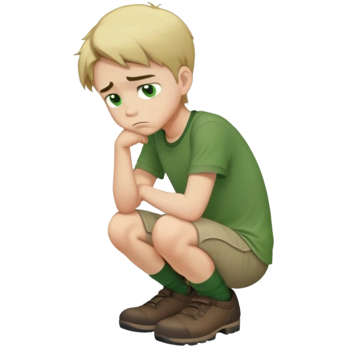 sad boy full body crouched down green shirt emoji