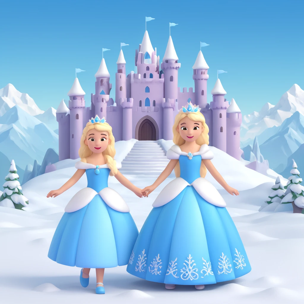 girls in a  snow princess dress, snow castle background emoji